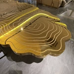 Cloud-Shaped Gold Dining Table with Contour Inlay and Sculptural Draped Pedestals